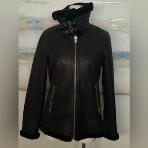 Closed brand leather & faux fur lined bomber Jacket